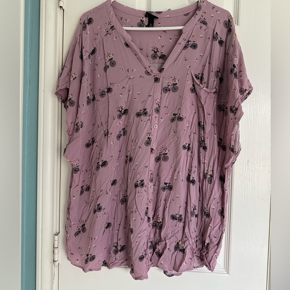 torrid Tops - Torrid 4 Pink Bicycle Print ss Challis Dolma Shirt